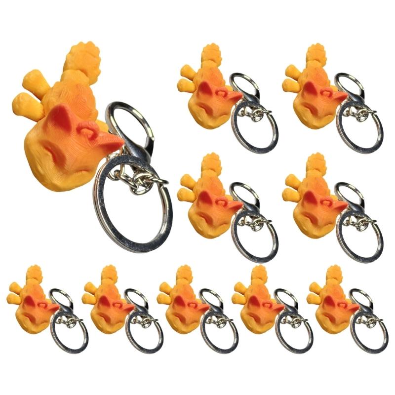 10Pcs Flexible Multi Joint Gradient Cat Keychain Cute Poseable 3D Printed Keyring Pendant for Pet Lovers жёлтый