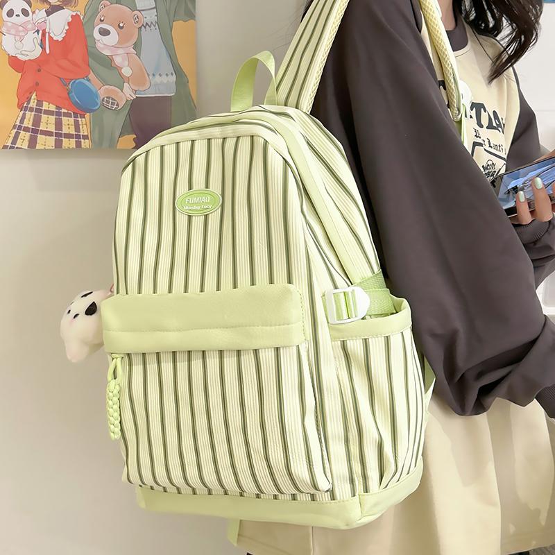 Striped Print Student Schoolbag Lightweight Commuter Backpack Girls Travel Bag