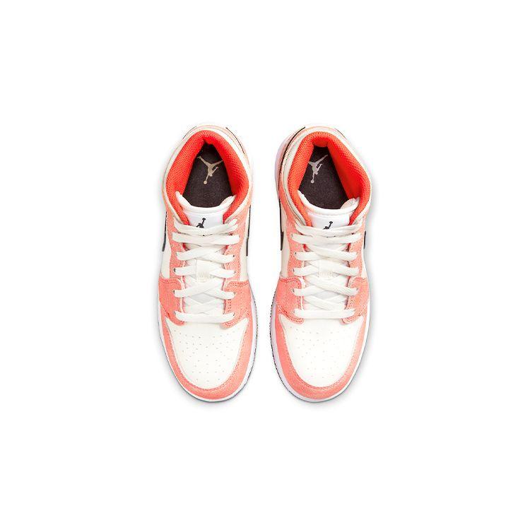 Air Jordan 1 Mid SE GS Orange Suede Kids Sneakers Team-Orange Black Sail DV1336-800