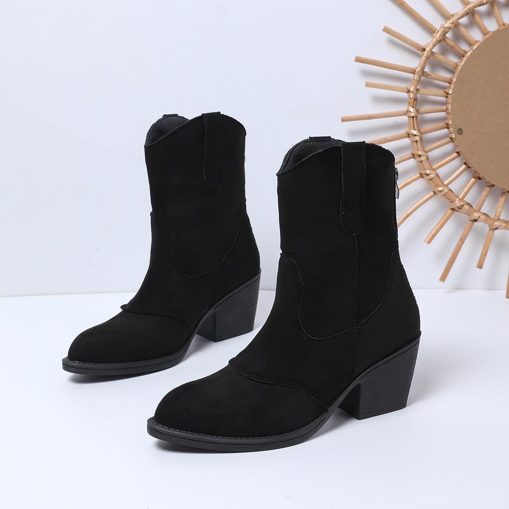2025 Winter New British-style High-heeled Martin Boots Plus Size Thick-heeled Retro Boots for Women