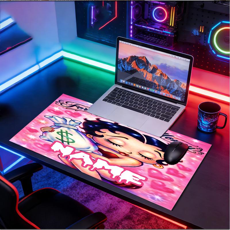 Custom Name Personalized Betty Boop Pattern Mousepad, Laptop PC Desk Mat, Decorative Desk Mat for Home Keyboard Pad Gift