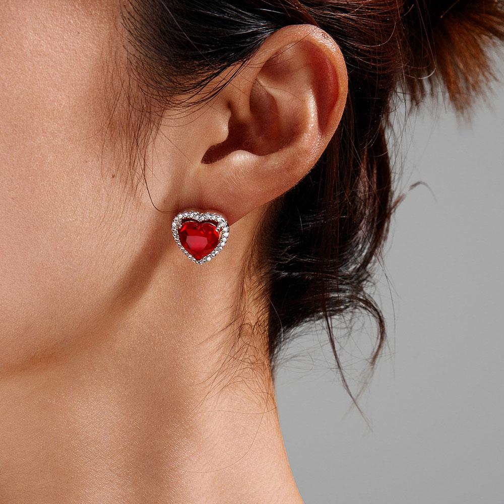 925 Silver Earrings Red Heart Diamond-studded Earrings Original Earring For Ladies Fashion Friend Party Daily Wear Gift