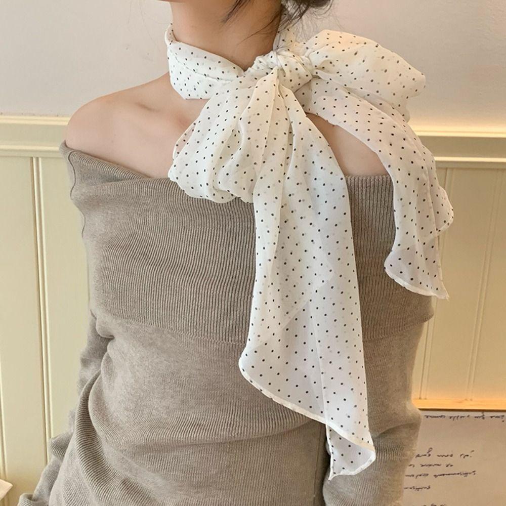 

Thin Scarf Headband Ribbon Long Scarves Retro Polka Dot Scarf Wedding Style E