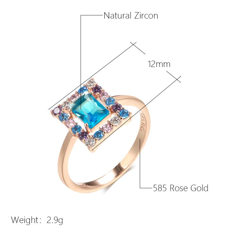 Kienl Neuer quadratischer Ring in Roségoldfarbe für Damen mit blauem natürlichem Zirkon, ethnischer Brautring, hochwertiger täglicher Schmuck, Geschenke