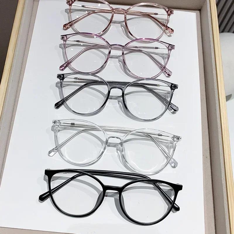 Men Women Anti-Blue Photochromic Myopia Glasses Unisex Fashion Round Frame Near Sight Eyeglasses Luxury Clear Lens Eyewear