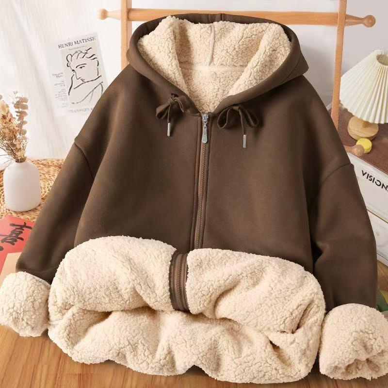 Sweat à capuche tendance en peau d'agneau pour homme - Veste d'hiver épaisse et ample
