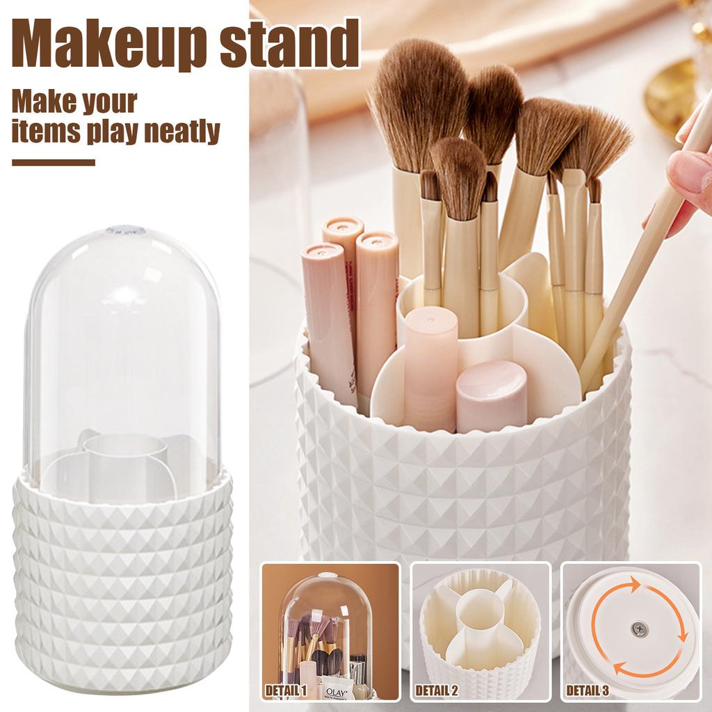 Rotierender Make-up-Organizer, Make-up-Organizer mit Deckel, Pinselhalter, drehbare Kosmetikaufbewahrung für Make-up, Lippenstift, Pinsel und Schönheitskosmetik