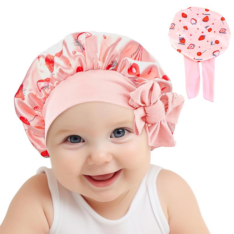 Szeroka opaska drukowana dla dzieci Czapka prysznicowa Jedwabna czapka Kręcone włosy Chłopiec Dziewczynki Regulowana Czapka do spania na noc Opaska na głowę z kokardą dla niemowląt
