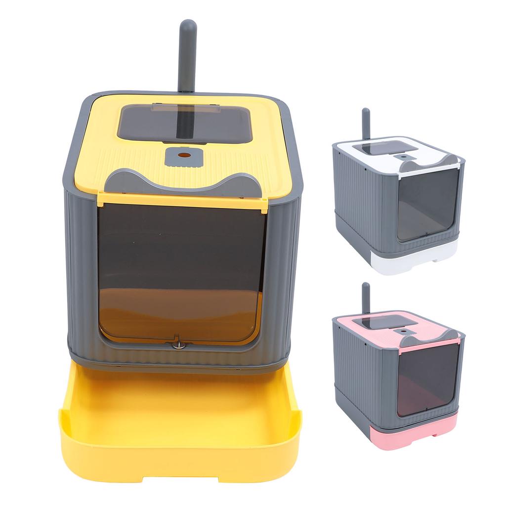 Enclosed Cat Litter Box Large Capacity Top Entry Odor Control Plastic Covered Kitty Litter Box for H