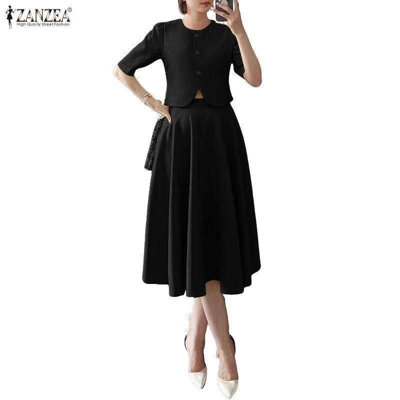 ZANZEA Women Short Sleeve Blouse and Skirts Summer Casual Two Piece Suit Sets