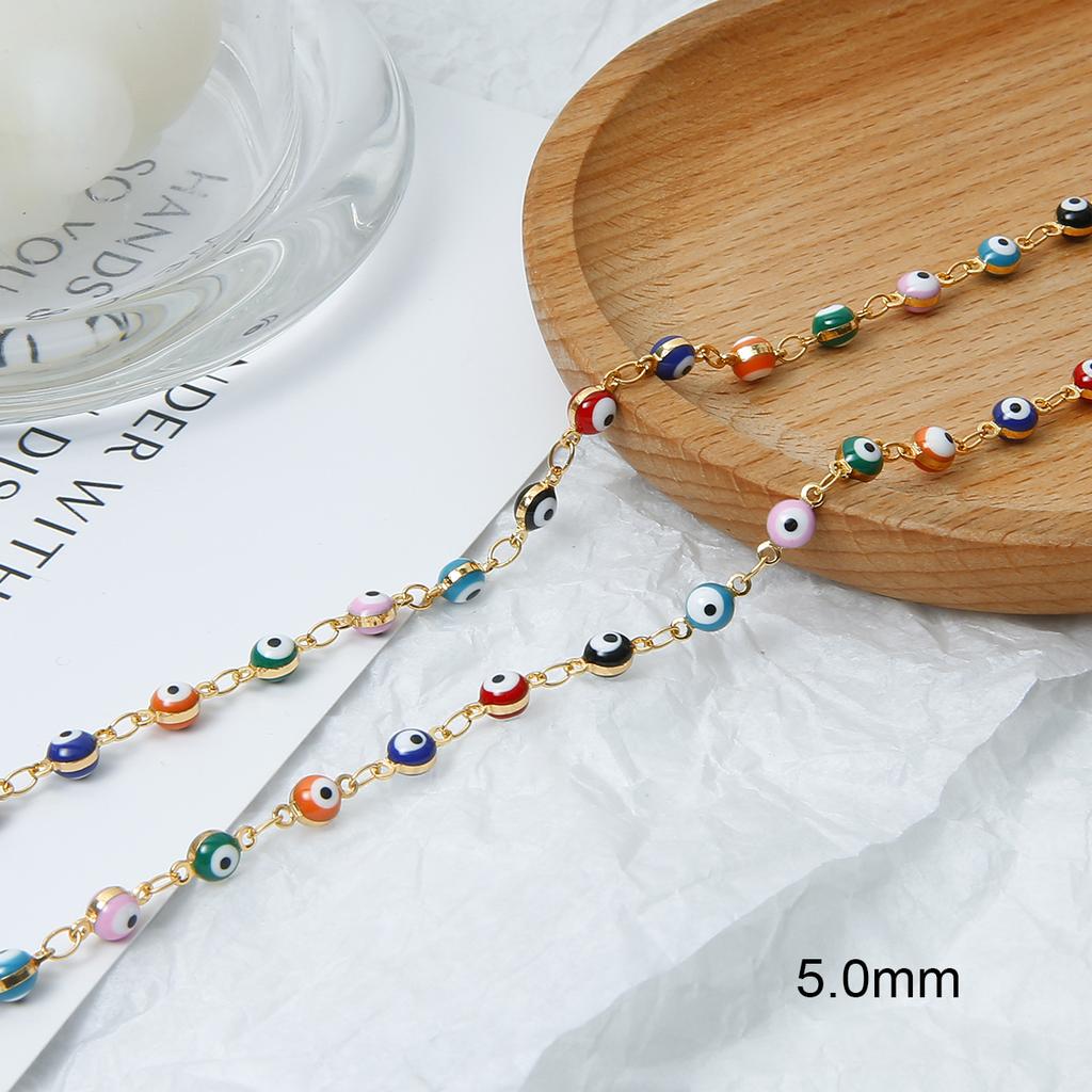 50CM 18K Gold Plated Oval Beads Evil Eye Resin Spacer Beads Copper Cross Chain DIY Necklace For Jewelry Findings