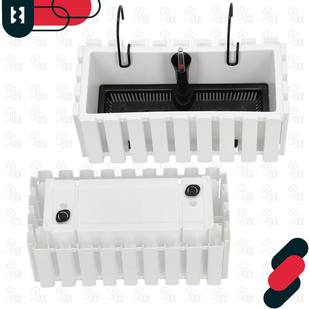 Flowerpot Balcony Terrace Box with Hooks Irrigation System White 40cm