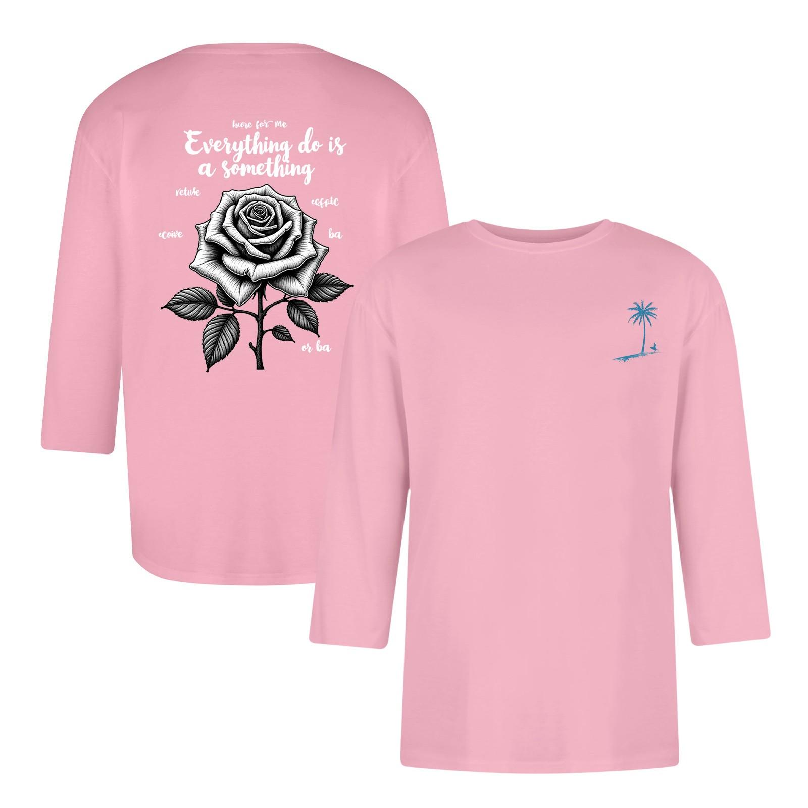 

Мужская повседневная и модная футболка с принтованным воротником и рукавами три четверти L розовый