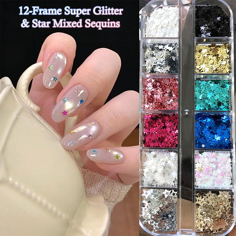 Estrela Lantejoula Mista Estrela de Cinco Pontas Ponto de Onda Colorido Laser Glitter para Unhas Arte de Unhas Charme Decoração Manicure DIY Acessórios