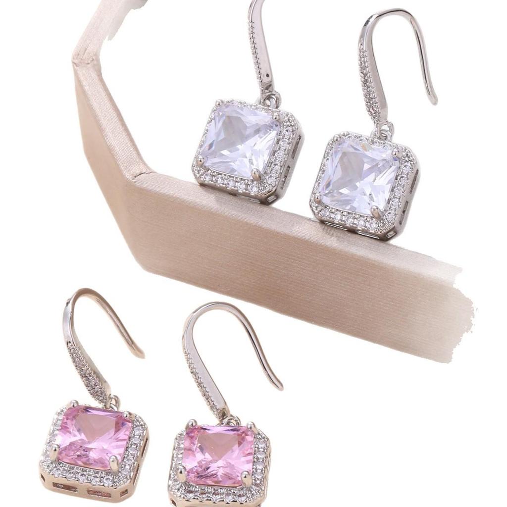 Pomegranate Red Square Zircon Vintage Geometric Earrings - Luxury Classic Dangle Style