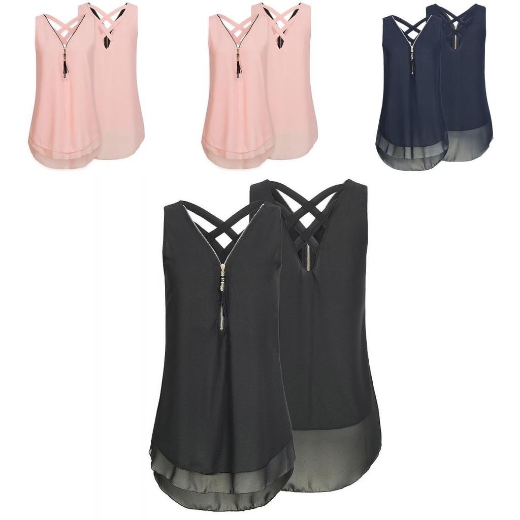 Stylish Women Sleeveless Vest With Cross Back Design And Convenient Front Zipper For Plus Sizes