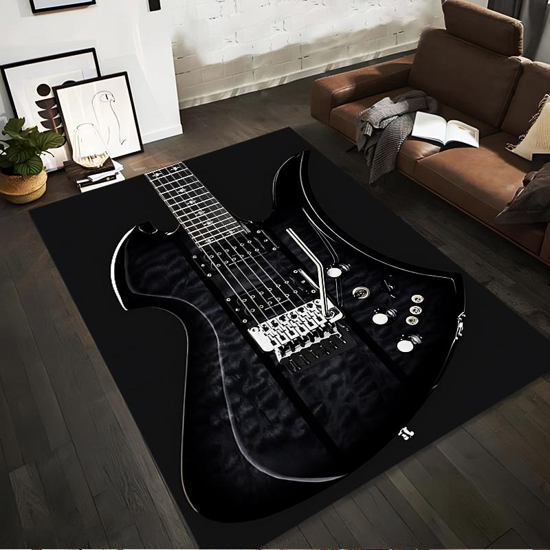 Black Electric Guitar Design Rug - Non-slip rug suitable for living room and bedroom sofas