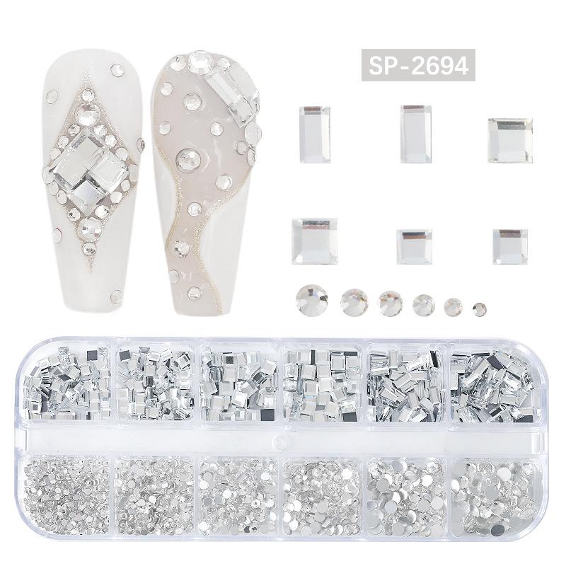 "12-Grid Irregular AB Glass Diamonds for Nail Art"