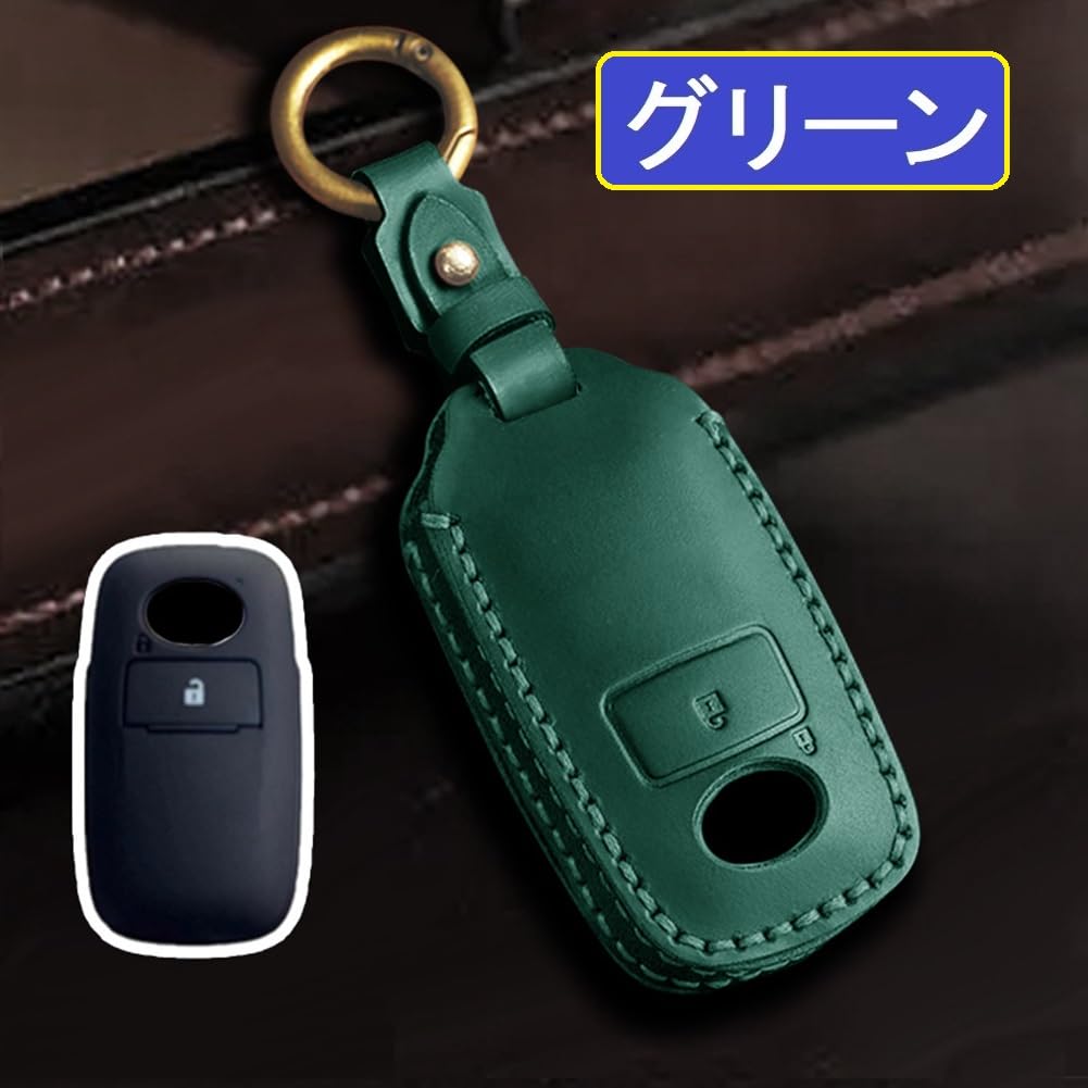 ZANEKO Key Compatible with Toyota Daihatsu New Smart Key Genuine Leather Key Holder Case, Raize, Roomy, Rocky, Taft, Tanto, Custom, Case, (Green)
