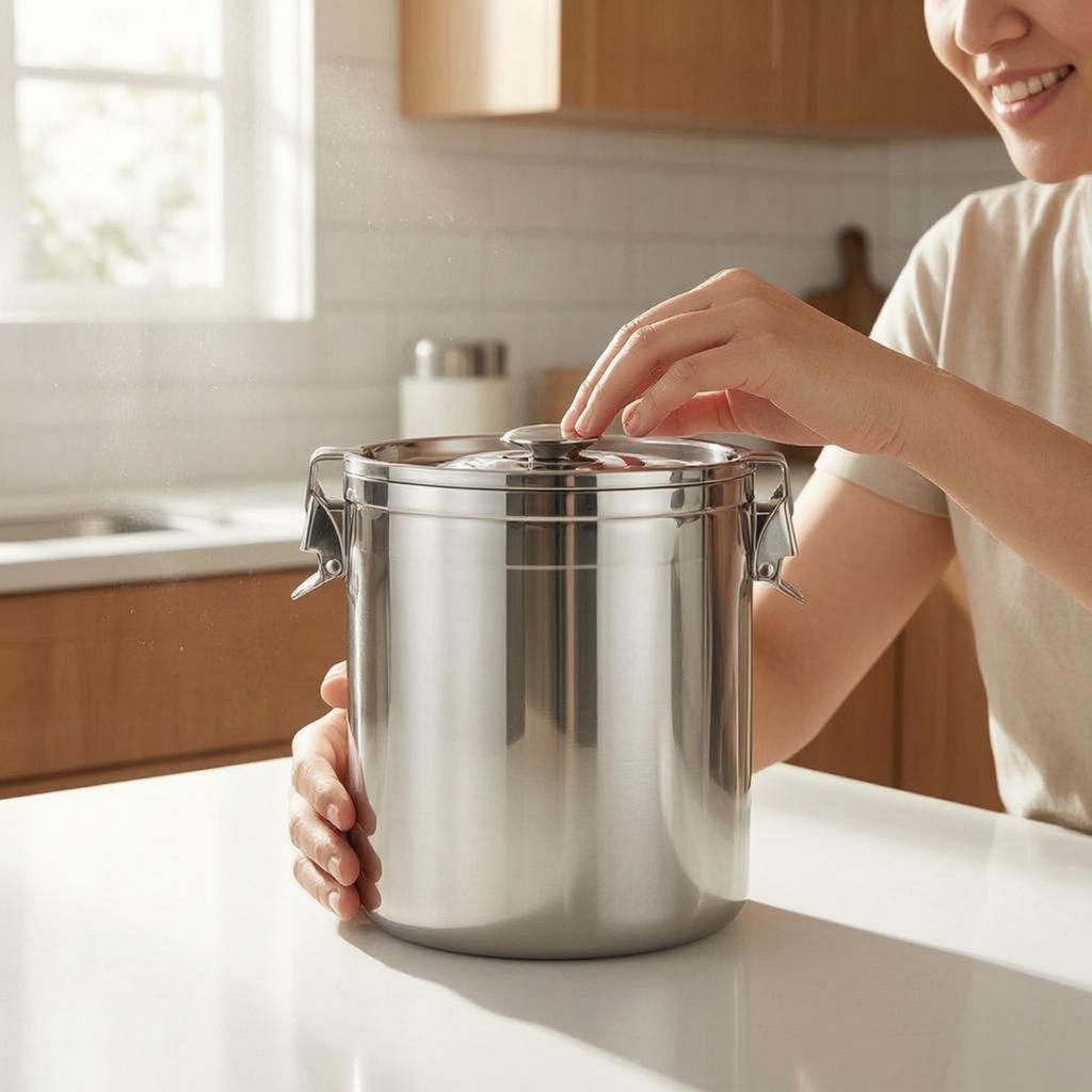 Airtight Stainless Steel Canister Silver Stainless Steel Storage Canister Dry Food Storage Container Easy to Clean Metal Jar