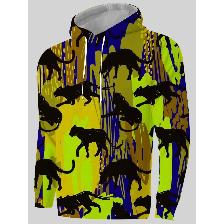 Herbst Winter North Eisbär Pullover Langärmel 3D-Druck Herren Hoodie Schwarzes Katzenmuster Trendige Sportbekleidung Sweatshirt