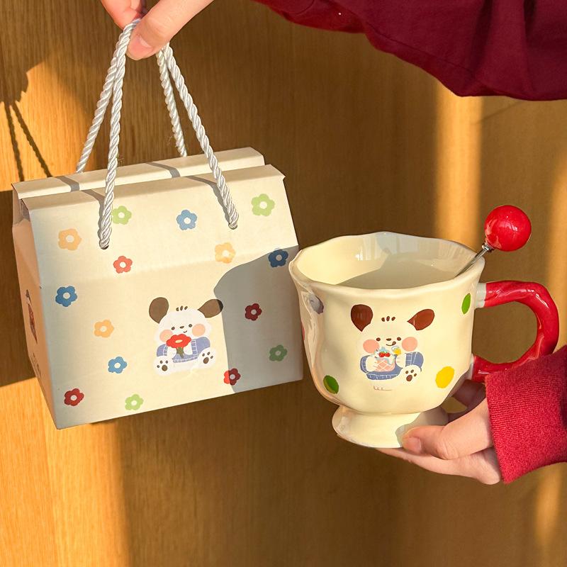 Birthday Gift for Girls, Cute Polka Dot Pacha Dog Goblet, High-value Ceramic Mug, Gift Box