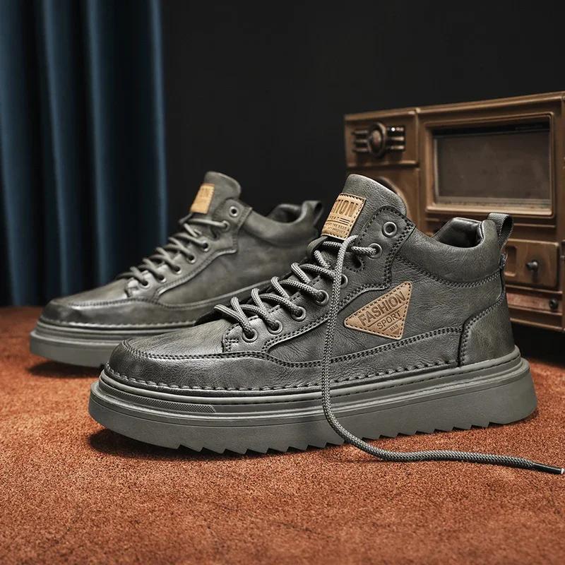 Fashion Men's Work Boots Trendy Casual Sneakers Men Work Shoes Autumn Winter Outdoor High Top Motorcycle Ankle Boots Male