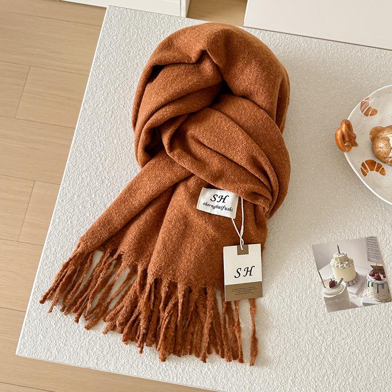 

Winter Wool Scarf Women Luxury Cashmere Scarf Thickened Blanket Warm Shawl Classic Tassels Scarf Solid Soft Shawl 60x200cm
