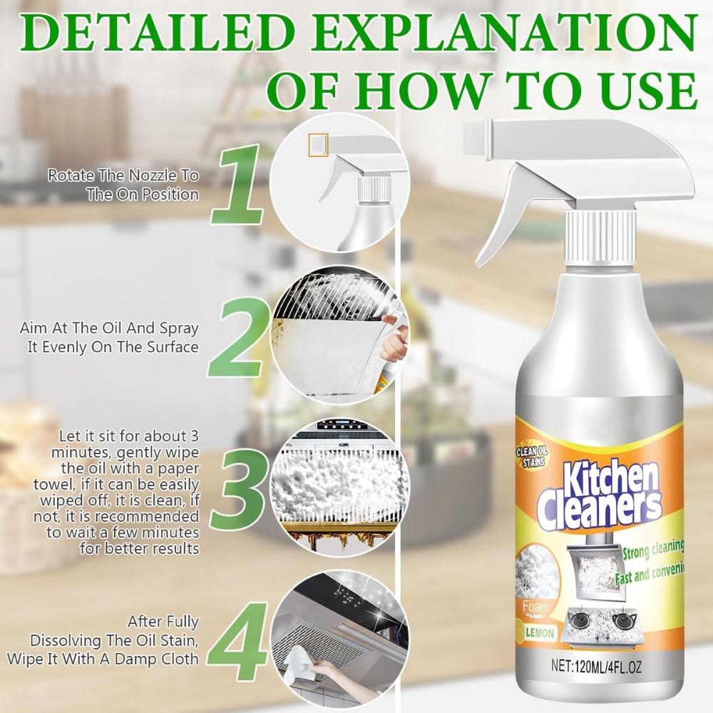 Kitchen Foam Cleaner – Powerful All-Purpose Cleaner for Ovens, Range Hoods, Pots, Pans & Grease Stains Fast-Acting, Non-Toxic