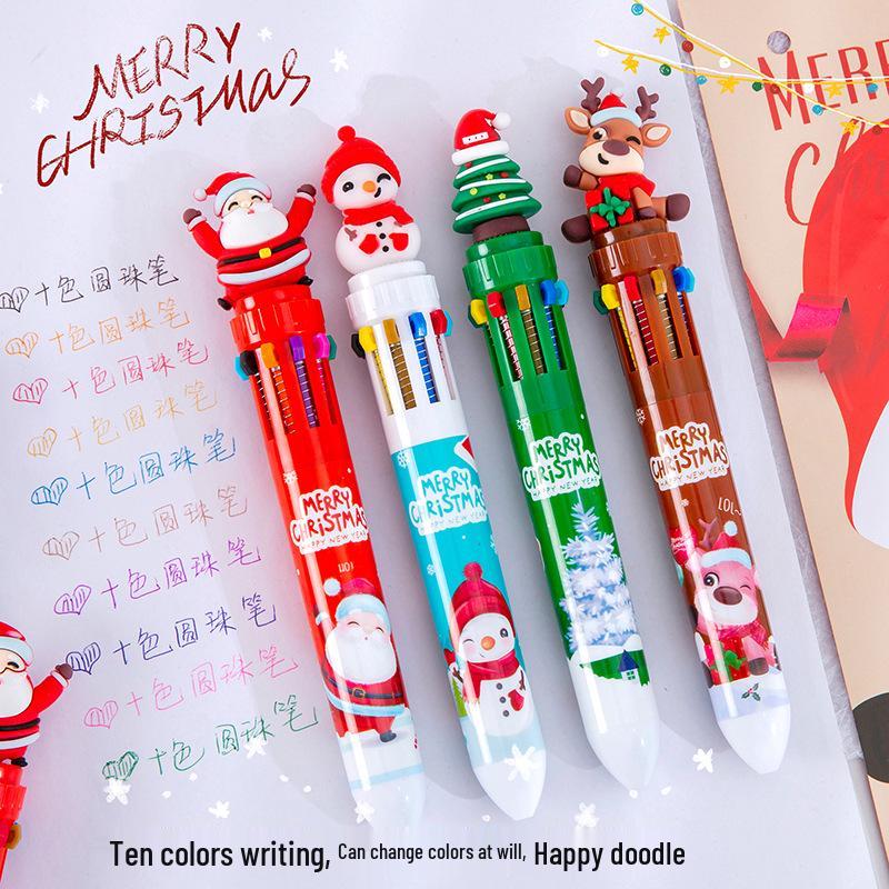 

Оригинальная рождественская десятицветная шариковая ручка – милый праздничный подарок для студентов, цветная ручка с нажимным механизмом 0.5 Bullet Type