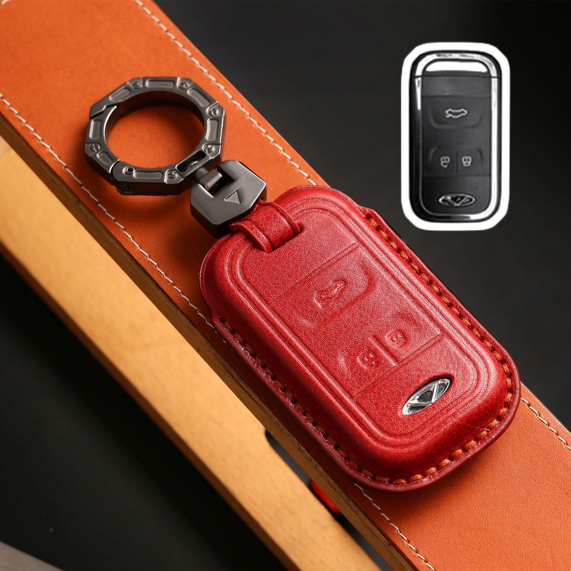 

Подходит для чехла для ключа автомобиля Chery Tiggo 8, пряжка-ракушка 19 Tiggo 5x, всесторонняя защита высокого класса, кожа, защита от падений красный