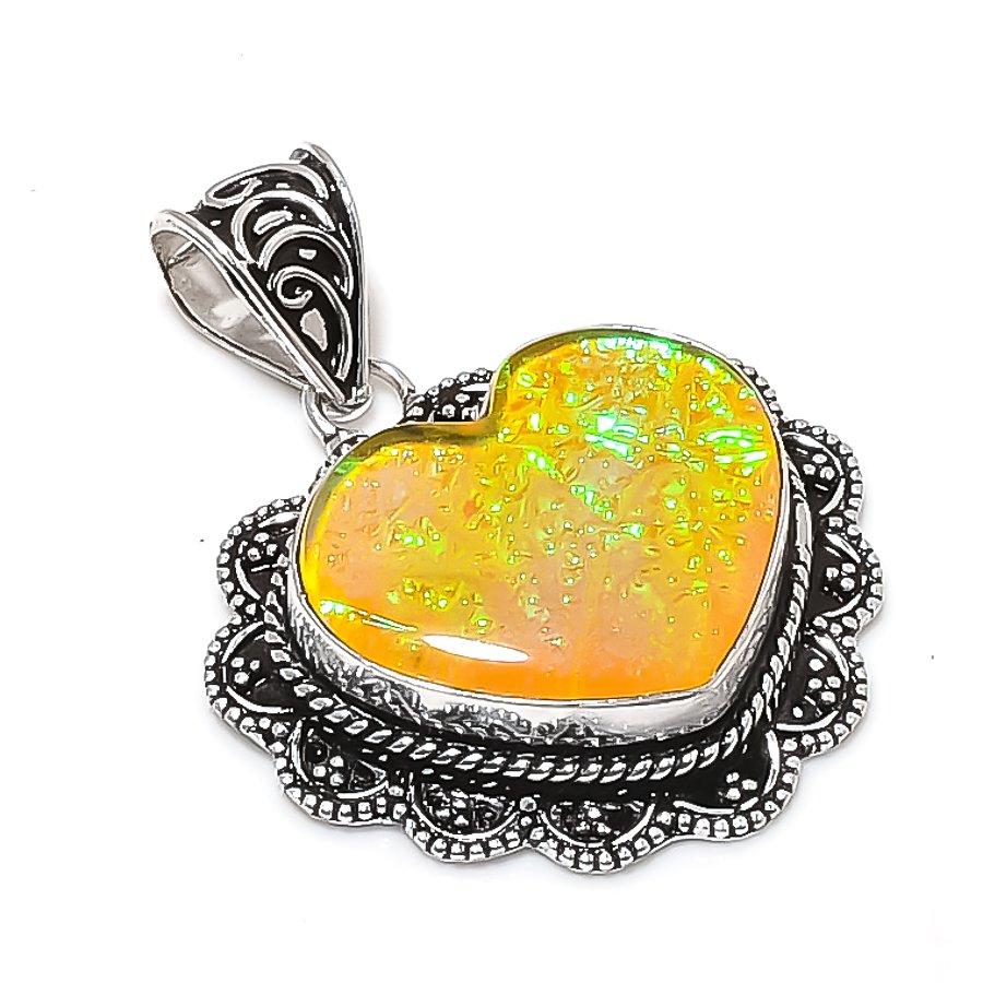 Natural Yellow Triplet Opal Gemstone 925 Sterling Silver Pendant 1.77  ETC-14064
