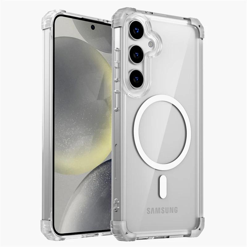 

Shockproof Armor Transparent Case For Samsung Galaxy S25 S24 S23 S22 S21 20 Ultra Plus S23FE S24FE For Magsafe Charge Cover ForSamsung S21 Ultra чистий