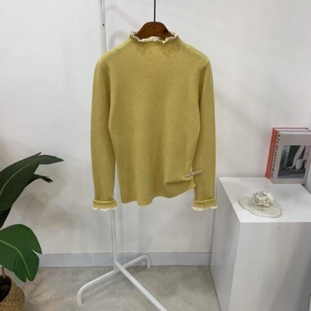C S In The Room Pao Wool laCe Frill turtleneCk Knit 6 ColorS