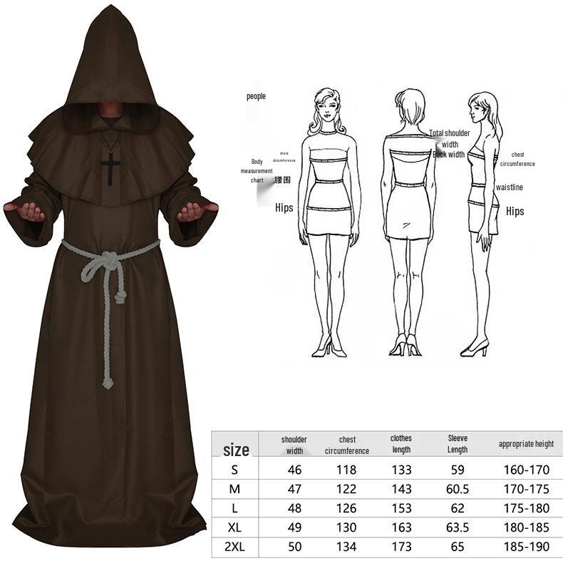 Disfraz de Monje y Mago Medieval - Túnica de Parca de Halloween para Cosplay y Juego de Roles