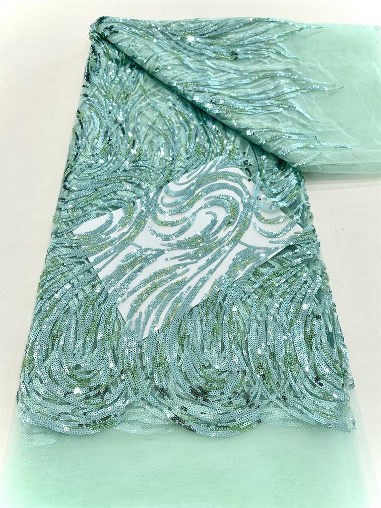 African French Beaded Lace Fabric 2025 High Quality Lace Embroidered Nigerian 3d Sequins Tulle Lace 5 Yards For Sew Party Dress