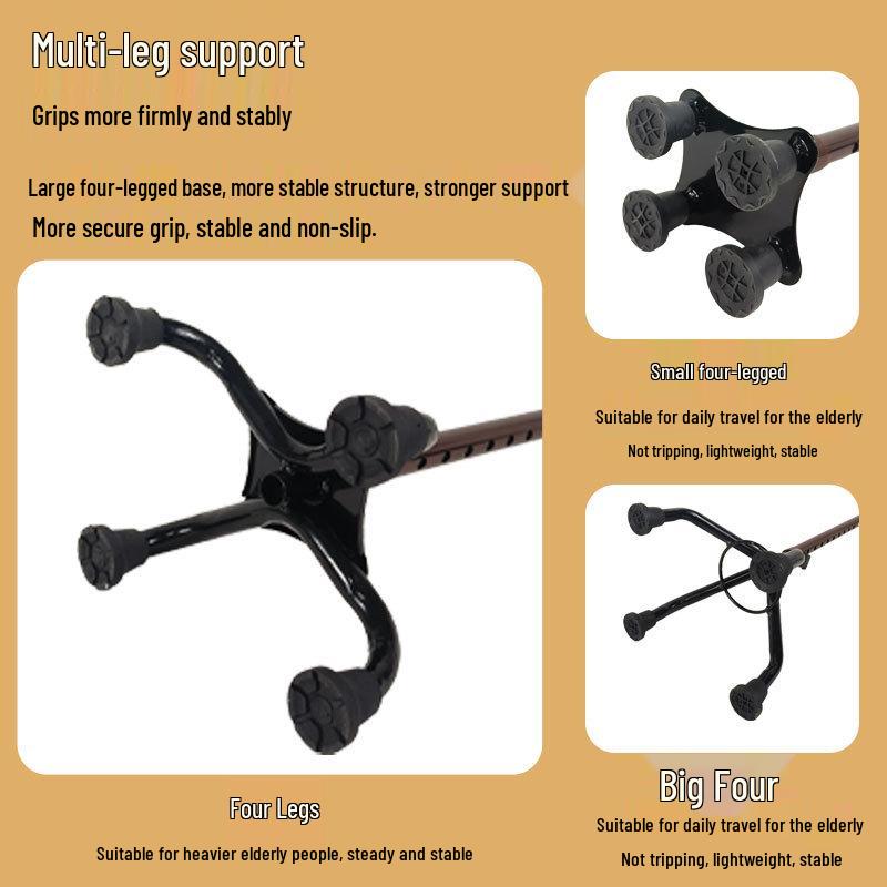 Adjustable Multi-Leg Anti-Slip Cane with LED Light for Seniors