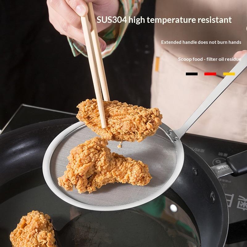 Stainless Steel Fine Mesh Strainer Spoon Round Handle Kitchen Filter Cooking Food Strainer Ladle For Skimming Grease Foam