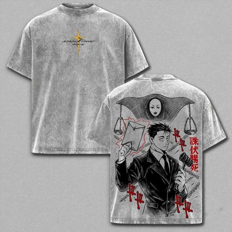 

Higuruma Hiromi Jujutsu Kaisen Graphic T Shirt Men Women Cotton Tshirts Vintage Washed Tee Harajuku Male Oversized T-shirt S серый
