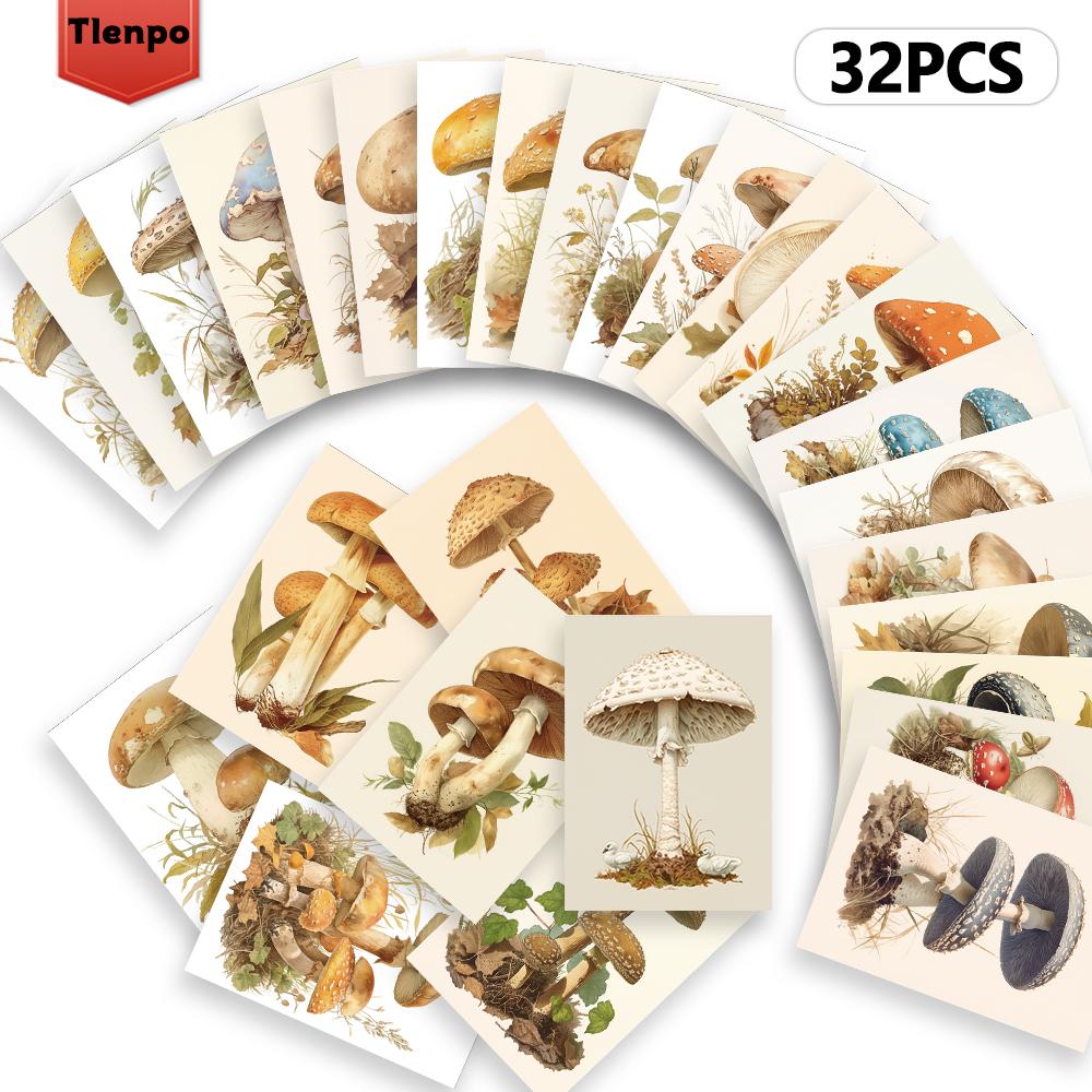 32pcs, Vintage Mushroom Postcards, Plant Art, Greeting Cards, DIY Postcards, Decorations, Collectible and Giftable