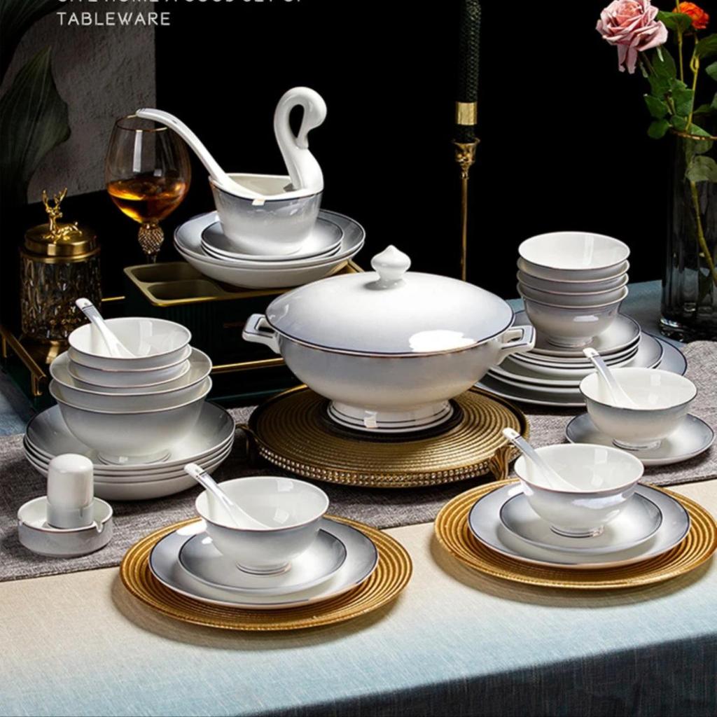 High-End Modern Gold-Edged Dinnerware Set: Simple Luxury Bowls, Plates, and Chopsticks