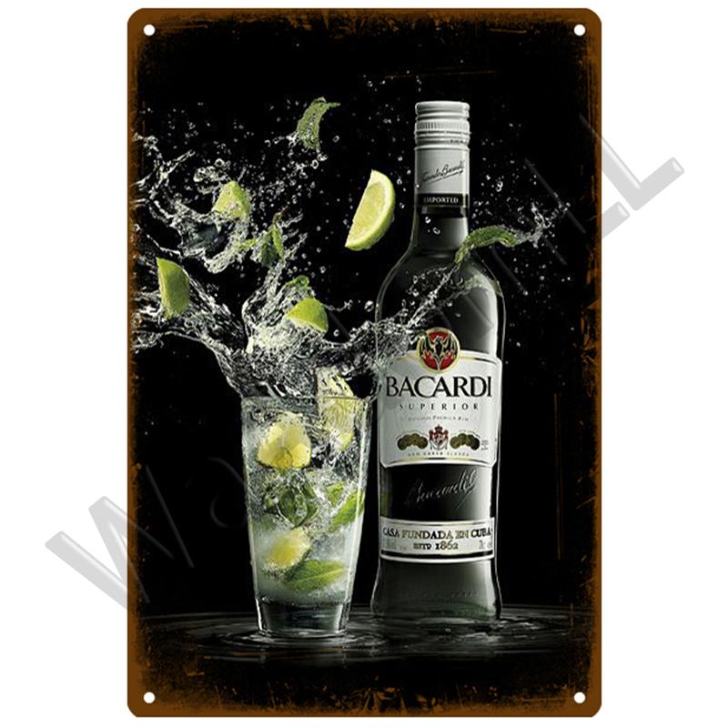 

HD Tin Sign Vintage Bacardi Rum Retro Metal Poster Classic Bar Wall Art Decor for Man Cave Pub Home Decoration 20x30cm（7.8x11.8inch）