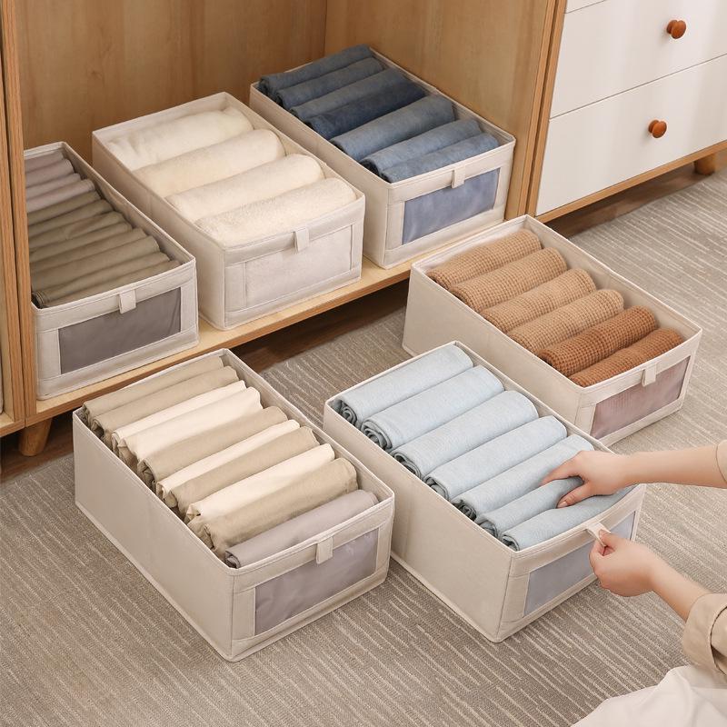 Cotton Linen Wardrobe Organizer Box with Mesh Visibility