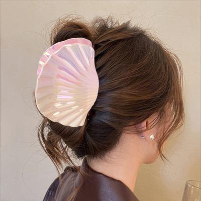 Hair Clip Gradient Color Hollow Design Shell Shape Hair Claw Plastic Resin Material Strong Grip Back Head Hair Claw
