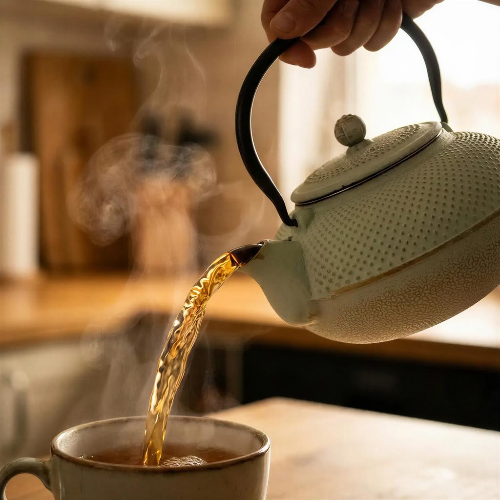 Cast Iron Kettle 1.5L Mint Infuser Steel Strainer For Herbal Tea