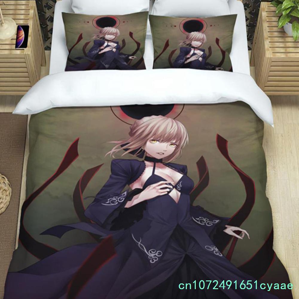 Fate/stay Night HD Print Three Piece Bedding Set Fashion Article Boys Or Adults For Beds Quilt Covers Pillowcases Gift