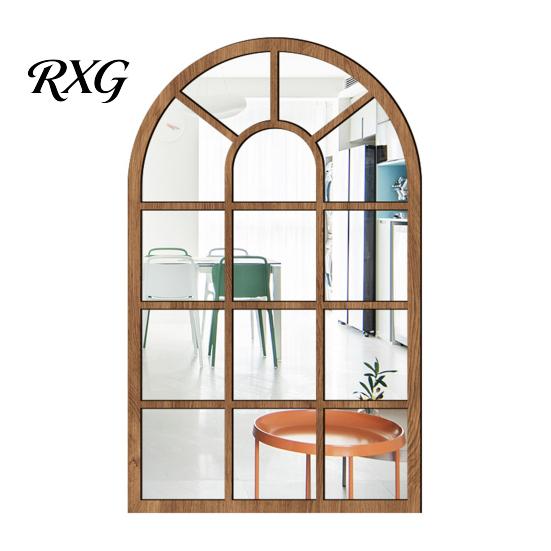 Boho Style Wall Mirror Stickers Arched Window Decor, Wooden Frame Acrylic Fake Mirror, Modern Art Self-Adhesive Windowpane Sticker for Living