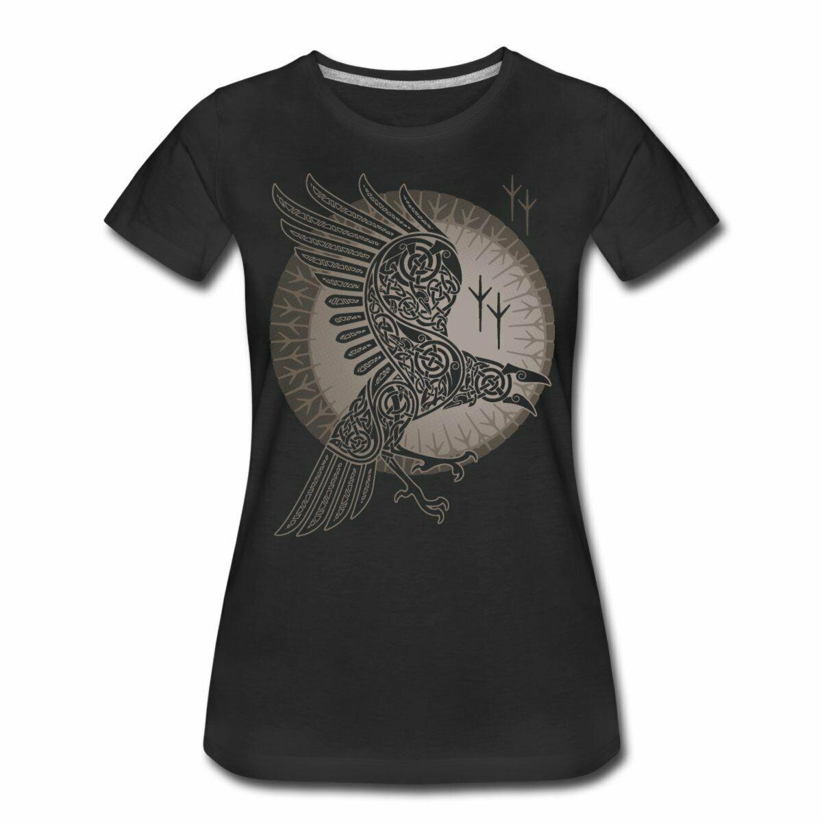 

Raven Celtic Knotwork Женщины E S Премиум футболка Футболка Черный хлопок