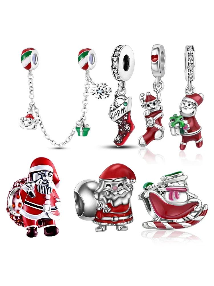 

Charm Copper Christmas Theme Series Santa Claus Carrying Gifts For Women Diy Bracelet Necklace Jewelry Making Gift