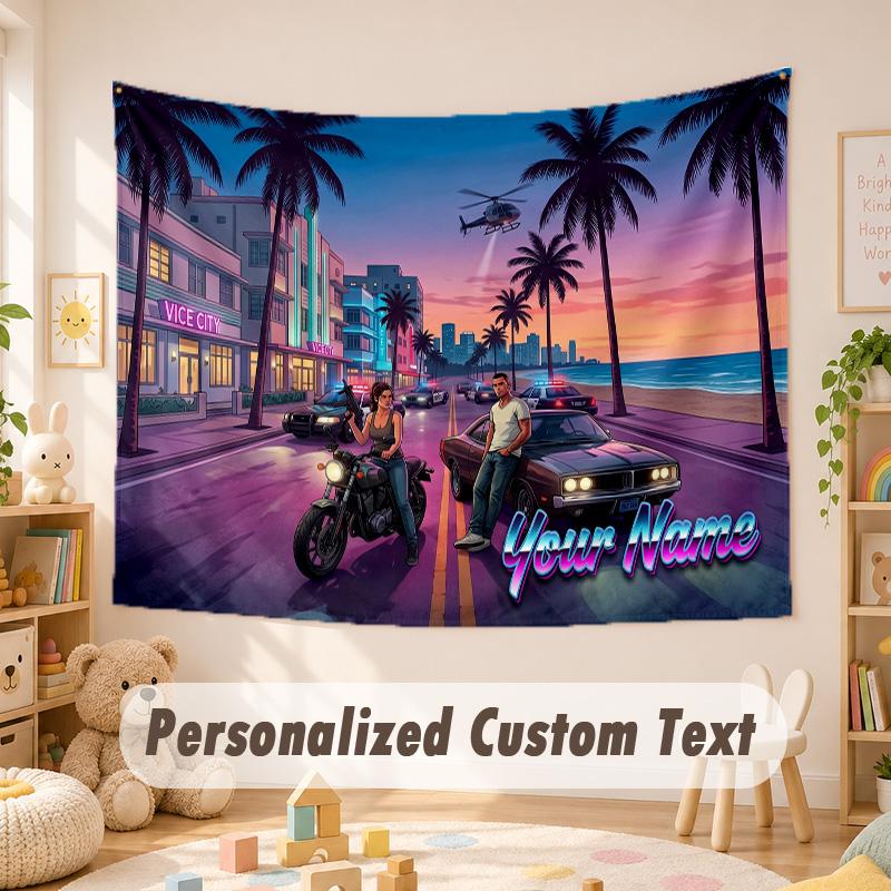 Arazzo Personalizzato con Nome e Testo, Appeso da Parete Boho GTA, Arazzo Decorativo per Sfondo Stanza